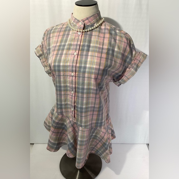 Lauren Ralph Lauren Woman’s Blouse Top Buttons Size M Asymmetrical Bottom - Picture 1 of 11